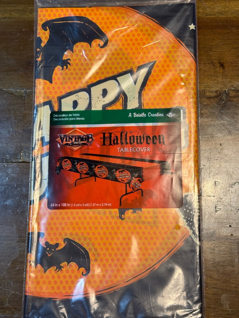 Vintage Beistle Creation Orange and Black Happy Haunting Halloween Tablecover